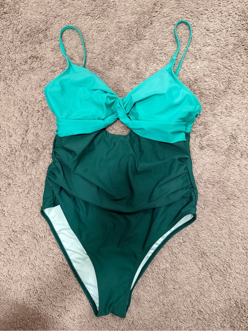 Twist-Front Two-Tone Green One-Piece Swimsuit